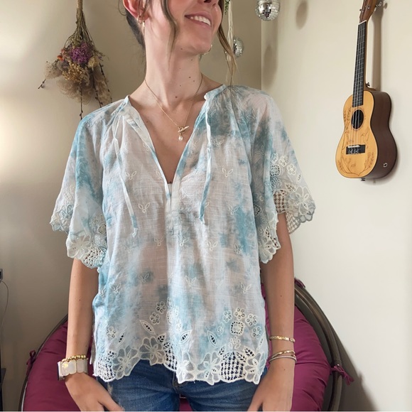 Anthropologie | NTW!! Blue and white dyed Eyelet Blouse - Picture 4 of 8